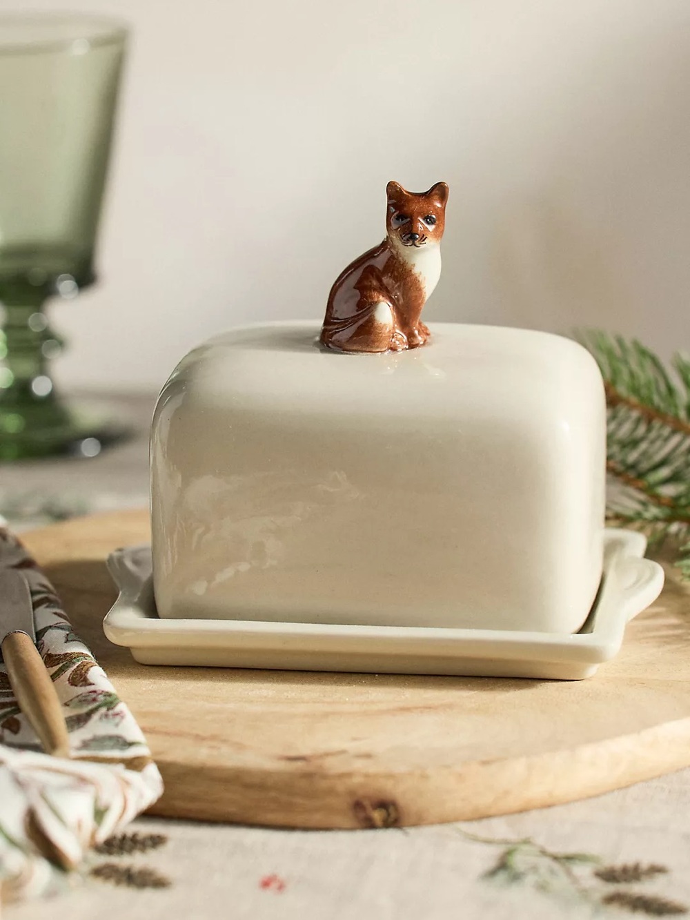 QUAIL CERAMICS FOX COVERED BUTTER DISH